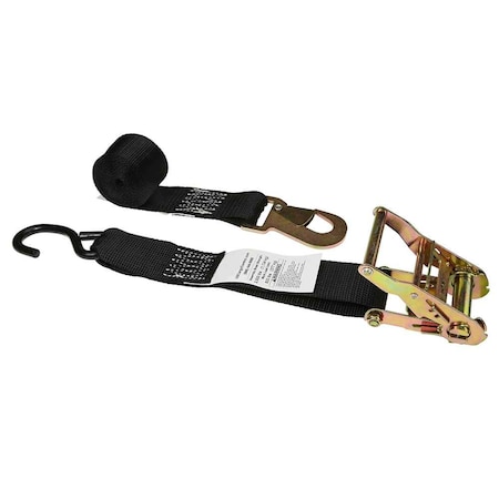 Us Cargo Control 2" x 8' Black Ratchet Strap w/ Vinyl Coated S-Hook & Flat Snap Hook 5308SHFSH-BLK